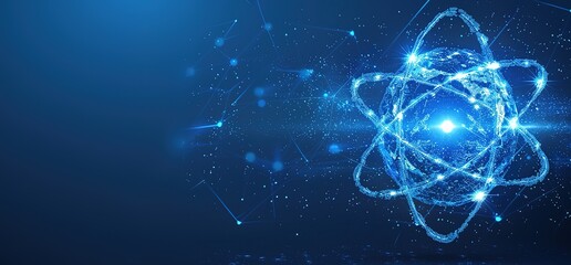 Wall Mural - abstract atom illustration with glowing light and particles. science, technology, physics, energy, f