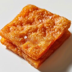 Closeup of two pieces of orange fudge.