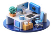 © HaJung - 3D AI Enhanced Workspace Background: Modern Office Space with Seamless Integration of AI Devices for Innovation and Productivity