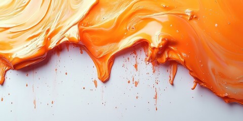 Wall Mural - Orange Liquid Dripping and Spattering on White Surface