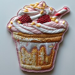 Wall Mural - Pink and White Cupcake Embroidery.