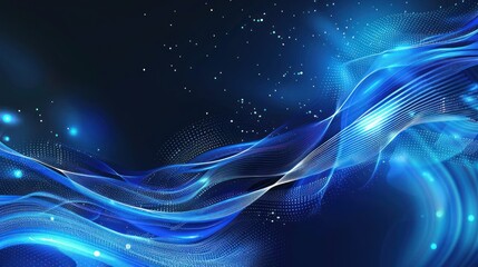 Wall Mural - Abstract Blue Wave with Glowing Particles