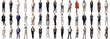© Mellow Frame Gallery - Many business people set isolated background, casual formal attire wear, full body length, networking mixed different diversed businesspeople, happy male female, successful career, crisp edges style