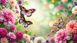© Jane Studio - Ranke flora with black and pink flowers, attracting colorful butterflies