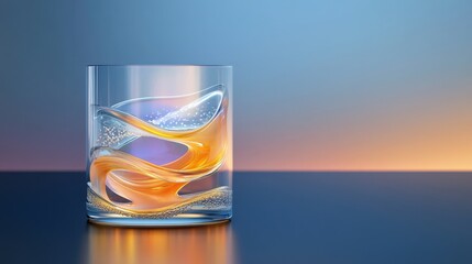 Wall Mural - Sleek, futuristic water glass with a metallic sheen, seamless design,