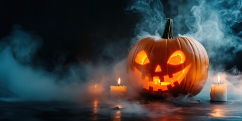 Spooky Halloween Pumpkin with Candles created by ai