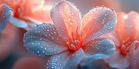 Canvas Print - Delicate Pink Flower Petal Covered in Dew Drops