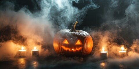 Spooky Halloween Pumpkin with Candles created by ai