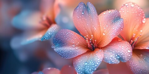 Wall Mural - Close-Up of Delicate Pink Flower Petals Covered in Dew Drops