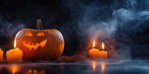 Spooky Halloween Pumpkin with Candles created by ai