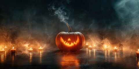 Spooky Halloween Pumpkin with Candles created by ai