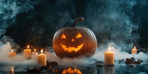 Spooky Halloween Pumpkin with Candles created by ai