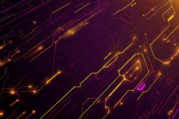 Abstract image of a circuit board with glowing lines and nodes on a pink gradient background. The intricate network of connections creates a modern, tech-inspired visual. Copy space available