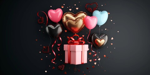 Gender symbols with gift box and hearts. Valentine's Day greeting card design with text and copy space on purple background. 3D Rendering, 3D, Generative AI