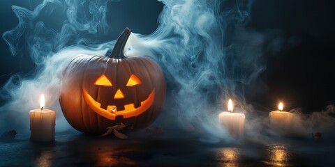 Spooky Halloween Pumpkin with Candles created by ai