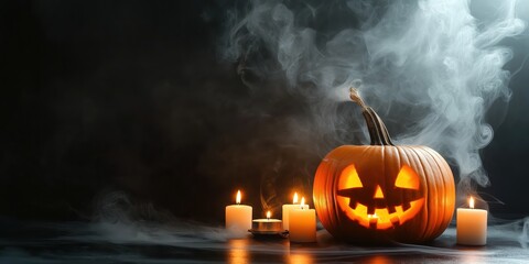 Spooky Halloween Pumpkin with Candles created by ai