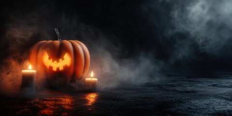 Spooky Halloween Pumpkin with Candles created by ai