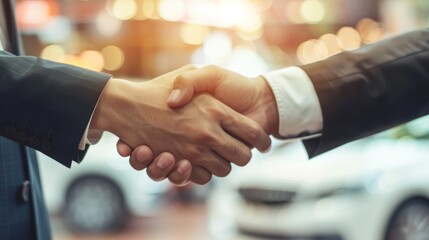 Wall Mural - Two men shaking hands in a business setting