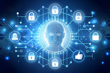 AI Driven Digital Identity Elements: Abstract Vector Illustration with Biometric Patterns and Data Streams on White Background - Symbolizing Advanced Security and Identity Management in Photo Stock Co