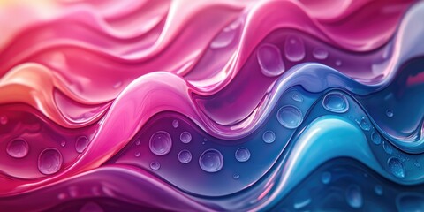 Wall Mural - Abstract Wavy Liquid with Bubbles in Pink, Purple, and Blue Hues