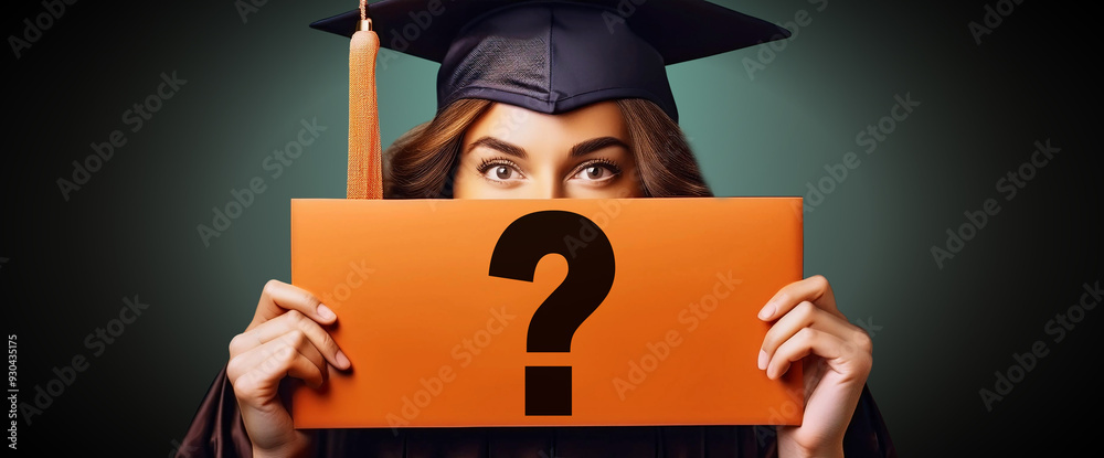 Smiling graduated female college student in a black graduation gown ...