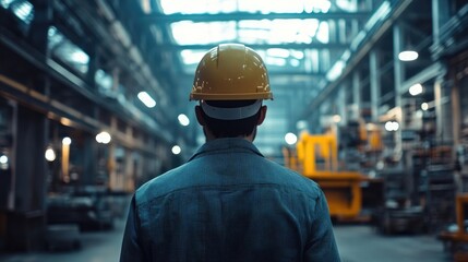 Wall Mural - Engineer in Safety Helmet Standing in a Manufacturing Plant