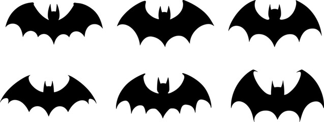 Set silhouette of bat on transparent background, vector halloween design