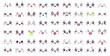 © WinWin - Cute chibi faces. Kawaii anime facial expressions, manga style face emotions and big eyed character eyes, mouth and eyebrows. Asian cartoon emotes vector set