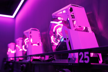 Poster - Professional gaming PC with a headset in the computer club for gamers.