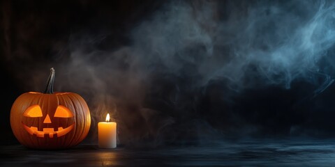 Spooky Halloween Pumpkin with Candles created by ai