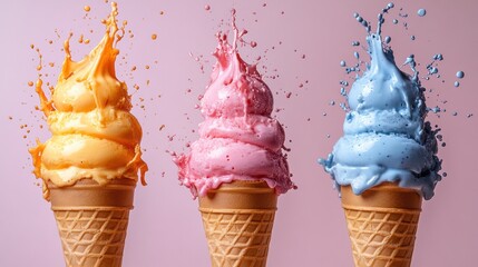 Sticker - Three Ice Cream Cones With Different Flavors