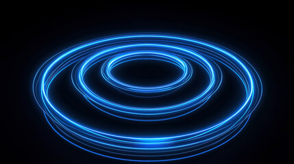 blue glowing geometric shape on black background, scientific and futuristic