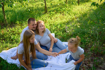 Wall Mural - a family of four on a picnic in the park