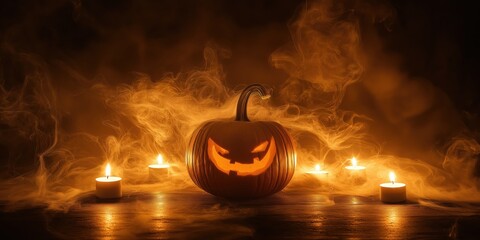 Spooky Halloween Pumpkin with Candles created by ai