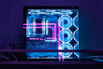 Poster - Professional gaming PC with a headset in the computer club for gamers.