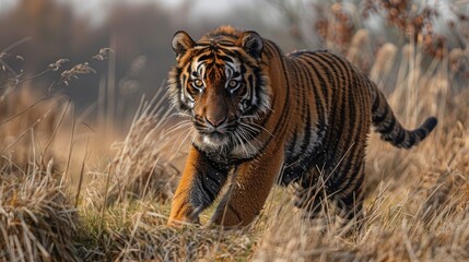 Wall Mural - Striking Tiger in Lush Meadow