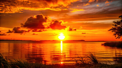 Wall Mural - Panoramic sea sunset sky of clouds with beautiful tones on nature