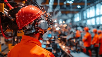 Poster - Visitors engaging with an automated assembly line, observing production processes, participating in an informative industrial tour, spacious environment, lively atmosphere