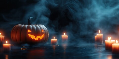 Spooky Halloween Pumpkin with Candles created by ai