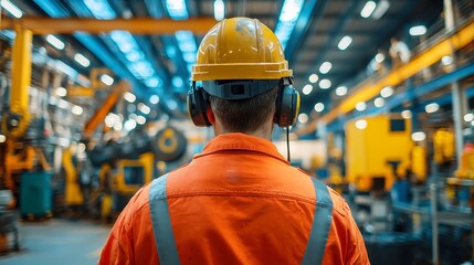 Poster - Industrial Operator Maneuvering Heavy Equipment, Skilled worker managing machinery on factory floor, showcasing operational expertise in a spacious environment