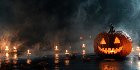 Spooky Halloween Pumpkin with Candles created by ai