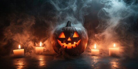 Spooky Halloween Pumpkin with Candles created by ai