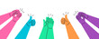 © WinWin - Clapping hands. Colorful doodle hands clapping and giving thumbs up, appreciation and approval concept. Applause claps for celebration of success hand drawn vector illustration.