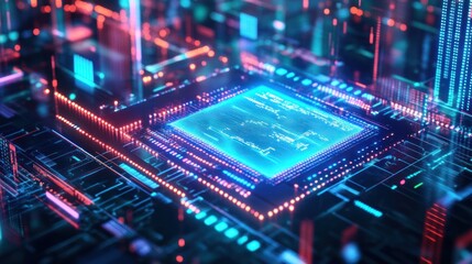 Poster - Futuristic Circuit Board with Glowing Processor