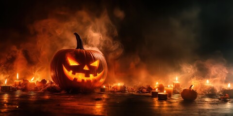 Spooky Halloween Pumpkin with Candles created by ai