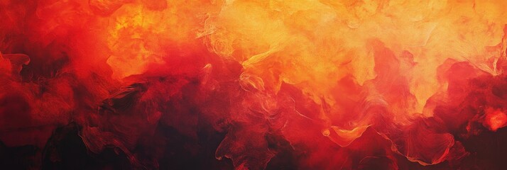 Poster - Abstract Fire and Smoke Background - A fiery abstract background with vibrant red, orange, and yellow hues. The image evokes a sense of energy, passion, and intensity, with swirling smoke-like forms c