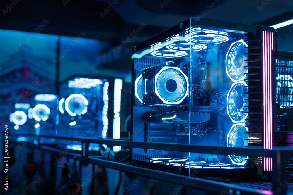 Professional gaming PC with a headset in the computer club for gamers ...