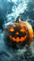 Spooky Halloween Pumpkin with Candles created by ai