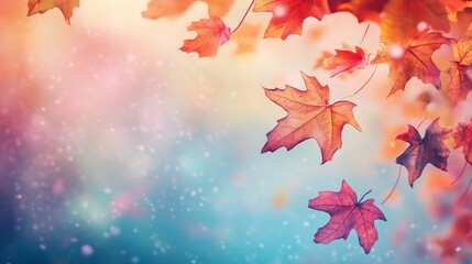 Wall Mural - Autumn Leaves Falling on a Soft Blurred Background - A beautiful image capturing the essence of autumn. Red leaves fall against a soft blurred background, symbolizing change, nature's beauty, tranquil