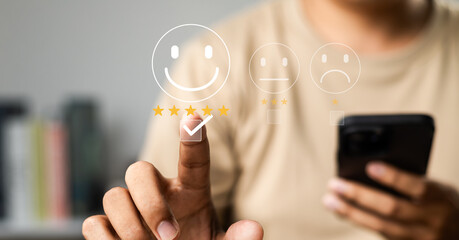 Wall Mural - users rate service experiences on online application for customer feedback and satisfaction for enha